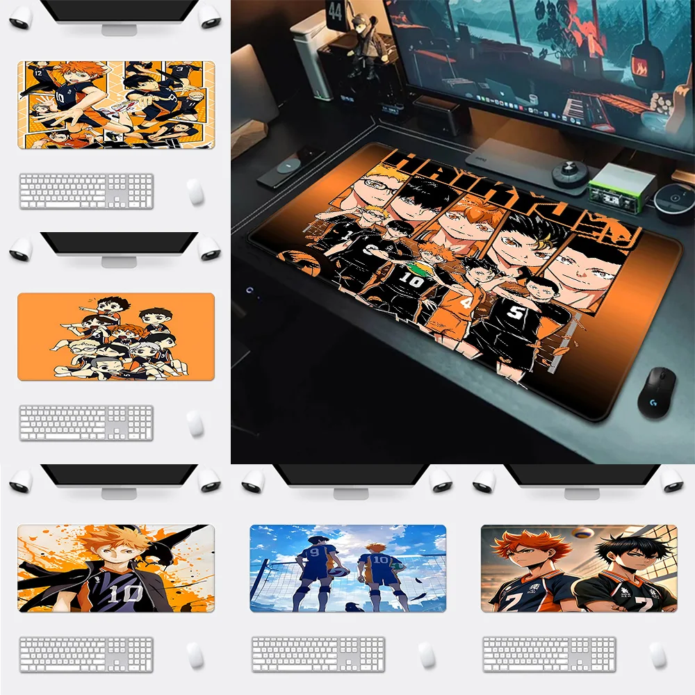 

Коврик для мыши с HD-печатью в стиле аниме H-Haikyuus, для геймеров, с фиксированными краями, нескользящий, XXL 90x40 см, для клавиатуры и ПК, настольный коврик