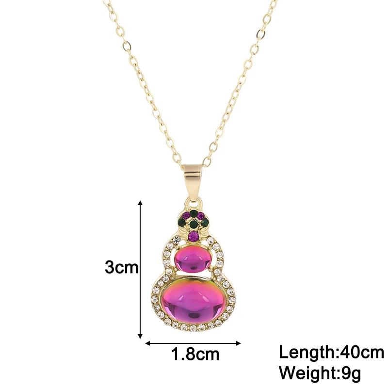 Gradient Color Gourd Pendants Necklaces for Women Full Rhinestone Side Luxury Neck Jewelry Female Neck Accessories 2026 new