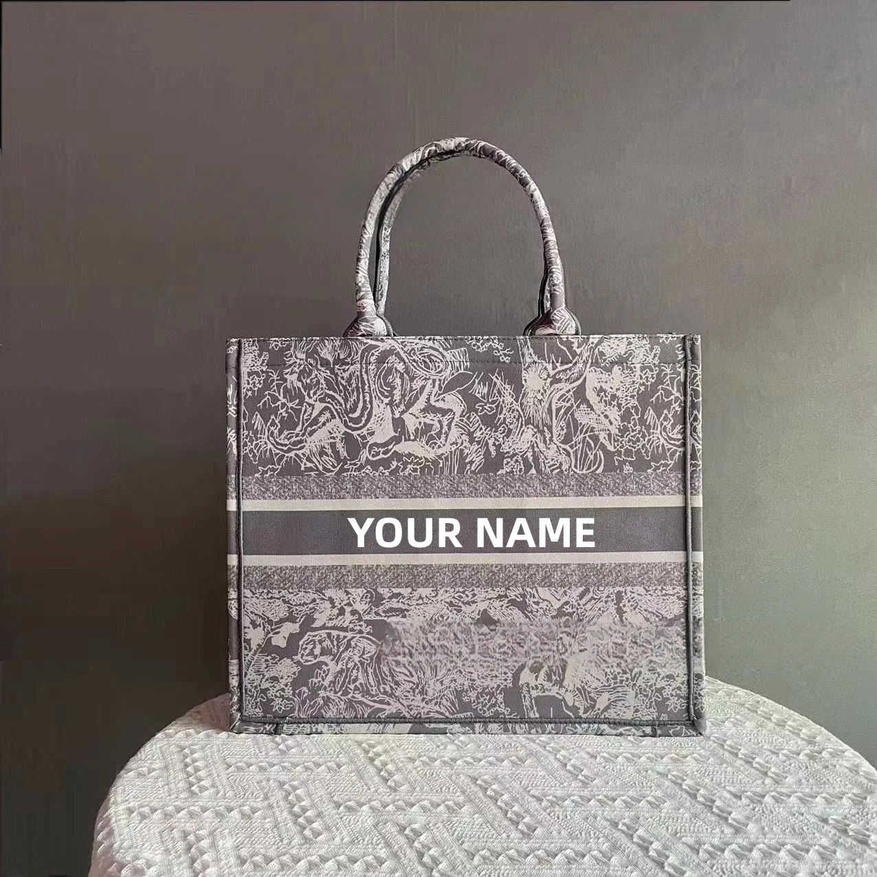 Custom With Name Fashion Printing Large Capacity Canvas Book Tote Bag Spring Summer Personalized Women's Commuter Shoulder Bag