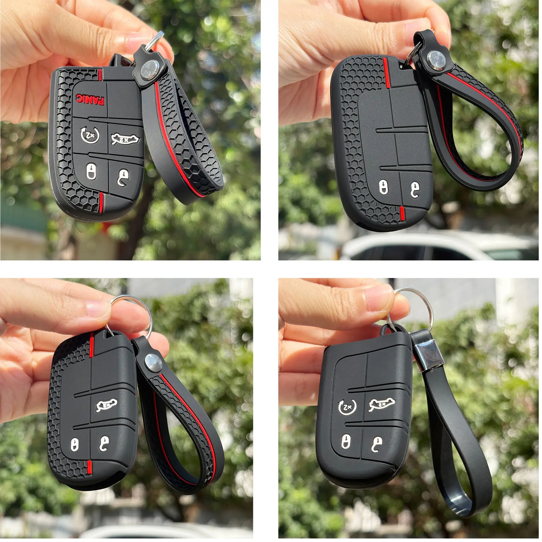 

Keychain Protection For Jeep Cherokee Limited Grand Compass Dodge Journey Hellcat Chrysler 300C II Silicone Key Cover Fob Holder