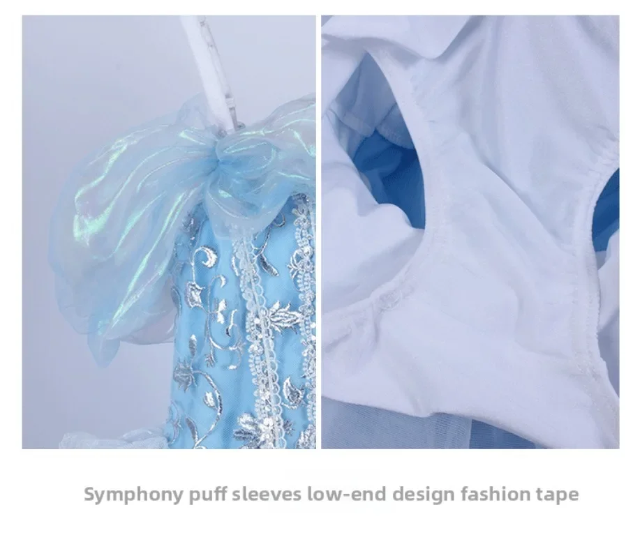 Off-Shoulder Sleeves Embroidered Lace Ballet Stage Performance Gauzed Dancewear Ballerina Girls Dance Costume Women Ballet Dress