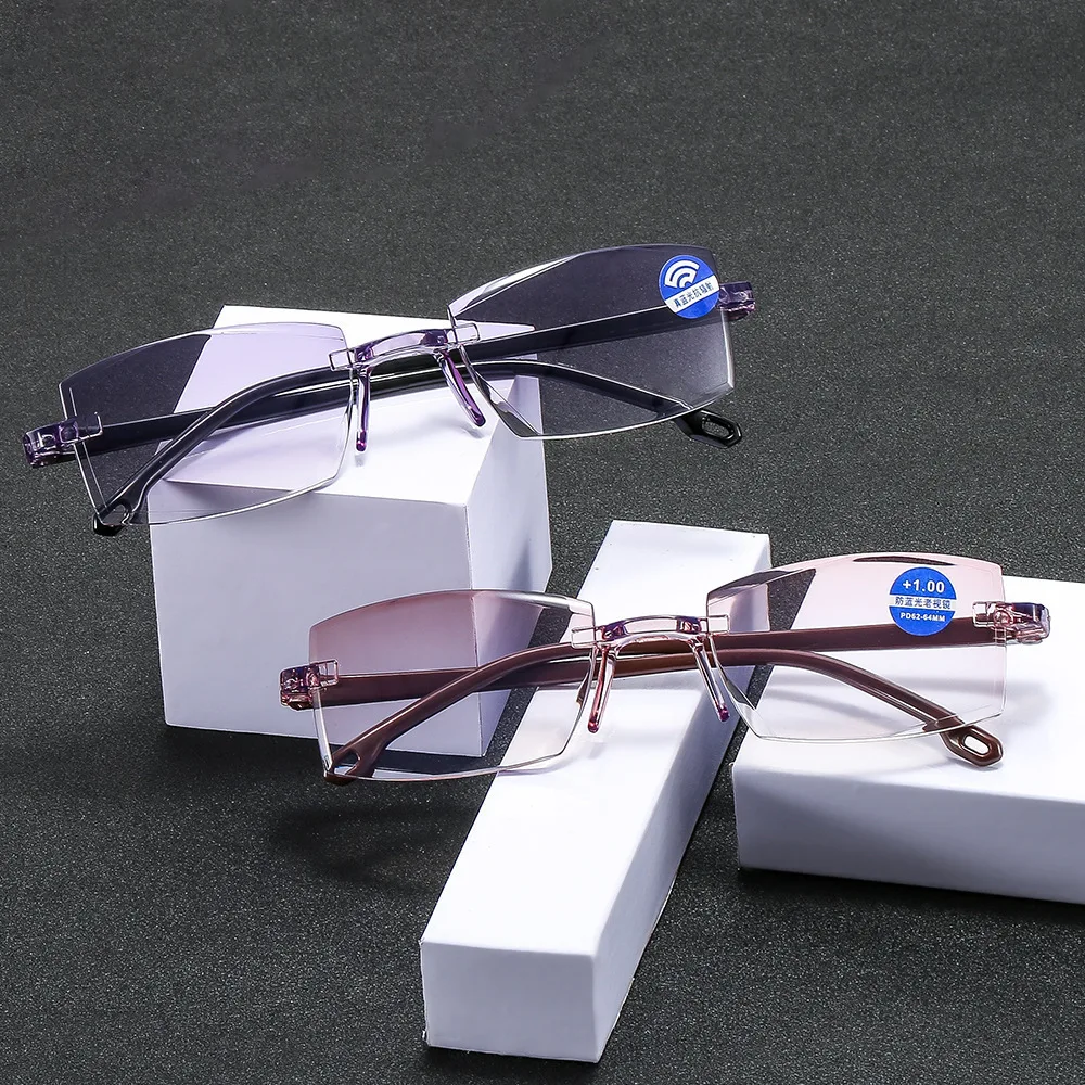 2 paar Neue Männer Frauen Randlose Lesebrille Anti Blau Licht Bifokale Weit In Der Nähe Vergrößerung Brillen Presbyopie Brille + 150 + 200