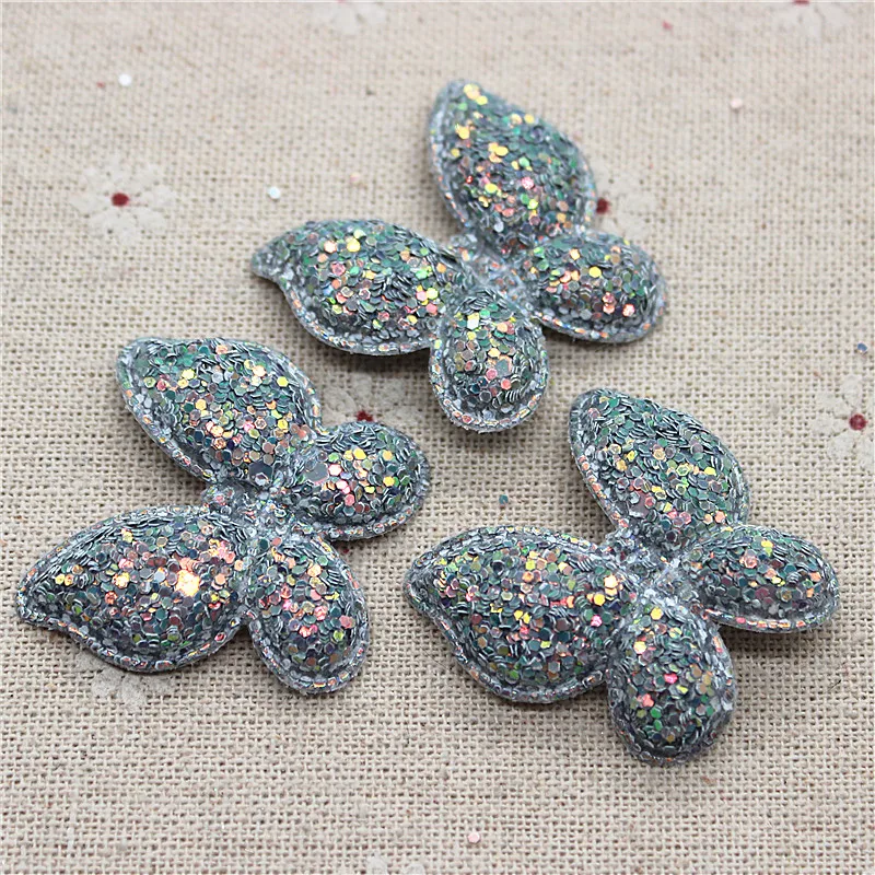 12pcs Bling Slap-up Butterfly PU Patches Glitter Felt Appliques For Clothes Sewing Supplies DIY Craft Hair Bow Center