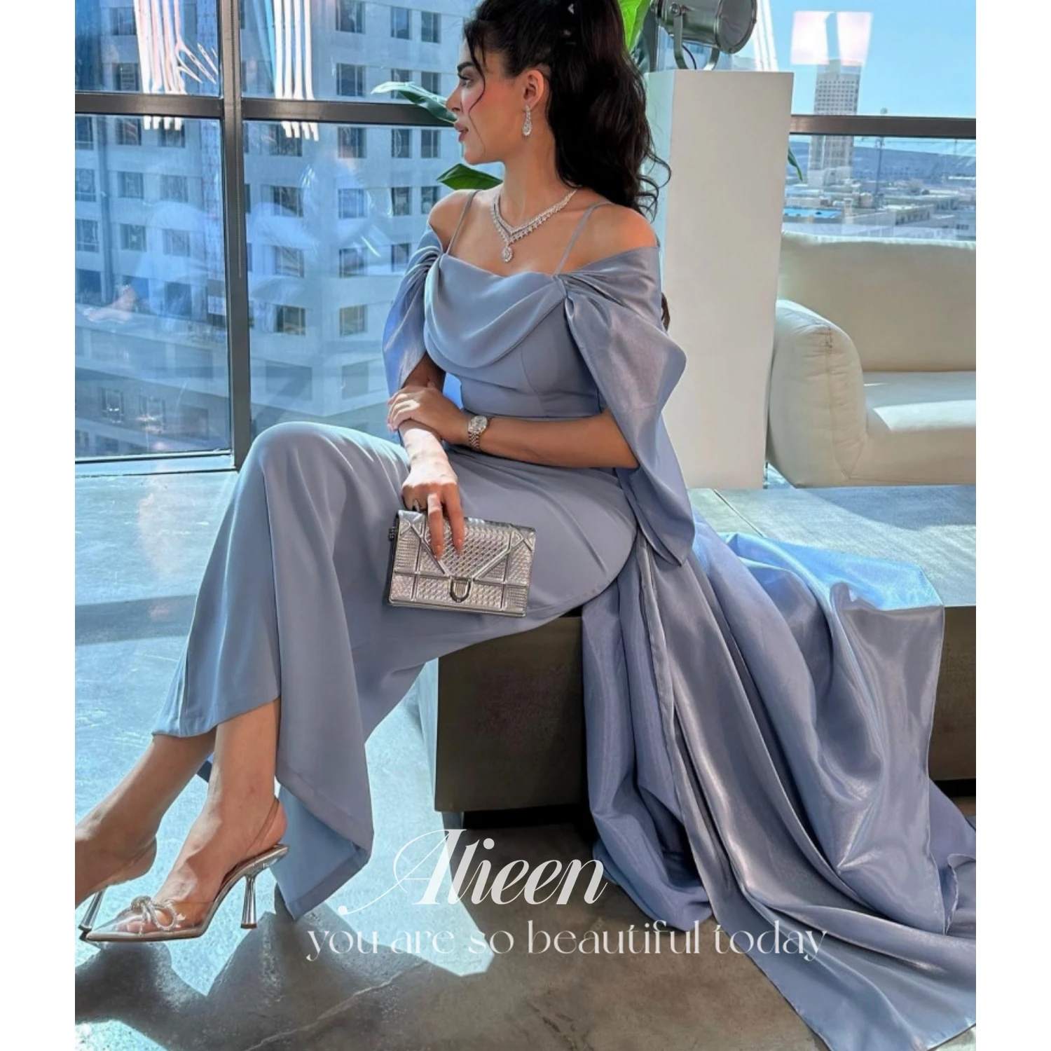 

Aileen Boat Neck Spaghetti Strap Short Sleeve Mermaid Long Evening Dress Ankle Length Fashion Formal Elegant Prom Gown New 2023