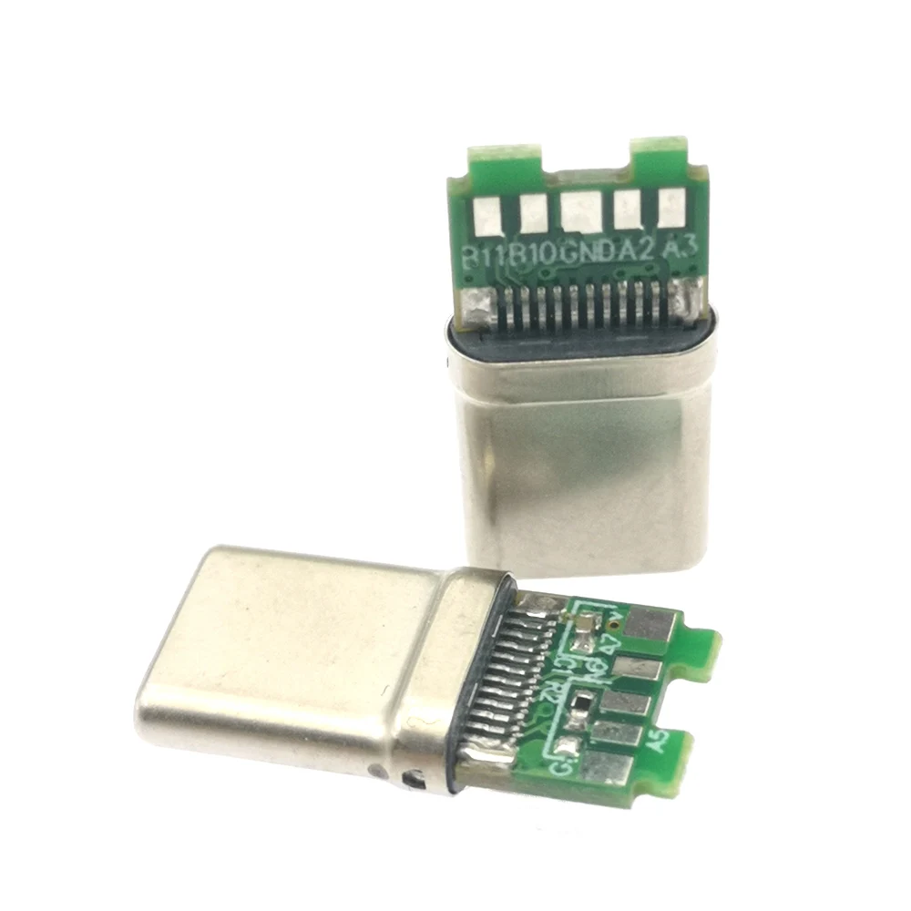 USB 3.0 Tipo C PD Conector de carregamento rápido com placa, soquete masculino, receptáculo através de furos, 8 pinos, suporte PCB Board