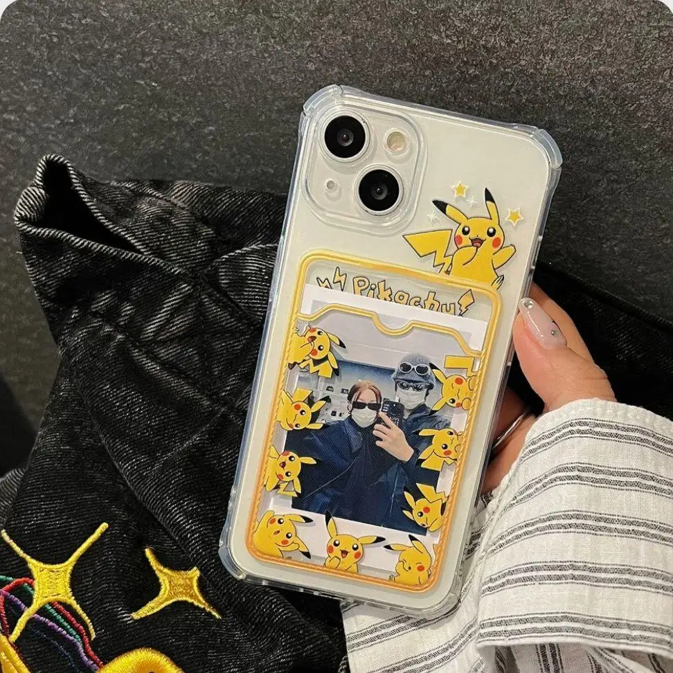 Cartoon Pokemon Pikachus Photo Card Holder Wallet Case For VIVO Y02 Y02S Y15S Y01 Y17S Y20 Y11S Y12S Y12A Y21 Y33T Y33S Y21S Y35