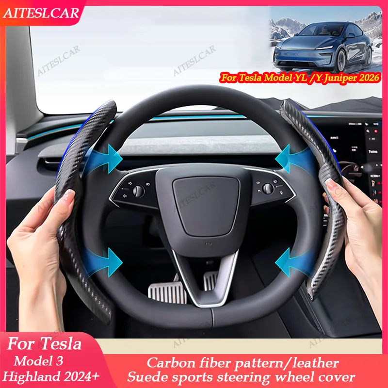 For Tesla Model Y/3/YL Juniper 2026+ Steering Wheel Cover All Season Universal Deer Suede Sports Steering Wheel Cover