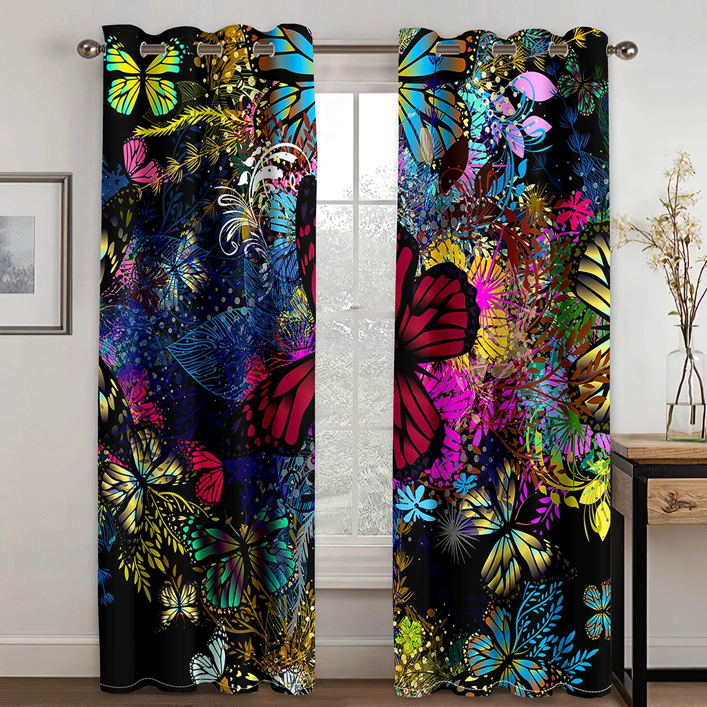 

The latest production Dazzling butterfly digital print curtain living room bedroom 90g polyester fiber curtain fabric two panels