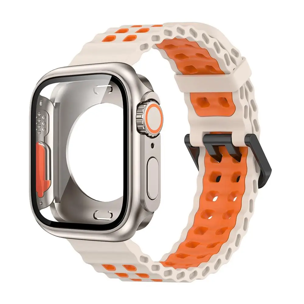 Silicone Strap+Case For  Apple Watch Series11 10 9 8 7 6 5 4 Change to Ultra3 2 49mm Two-tone Sport Bracelet Glass Protective Bu