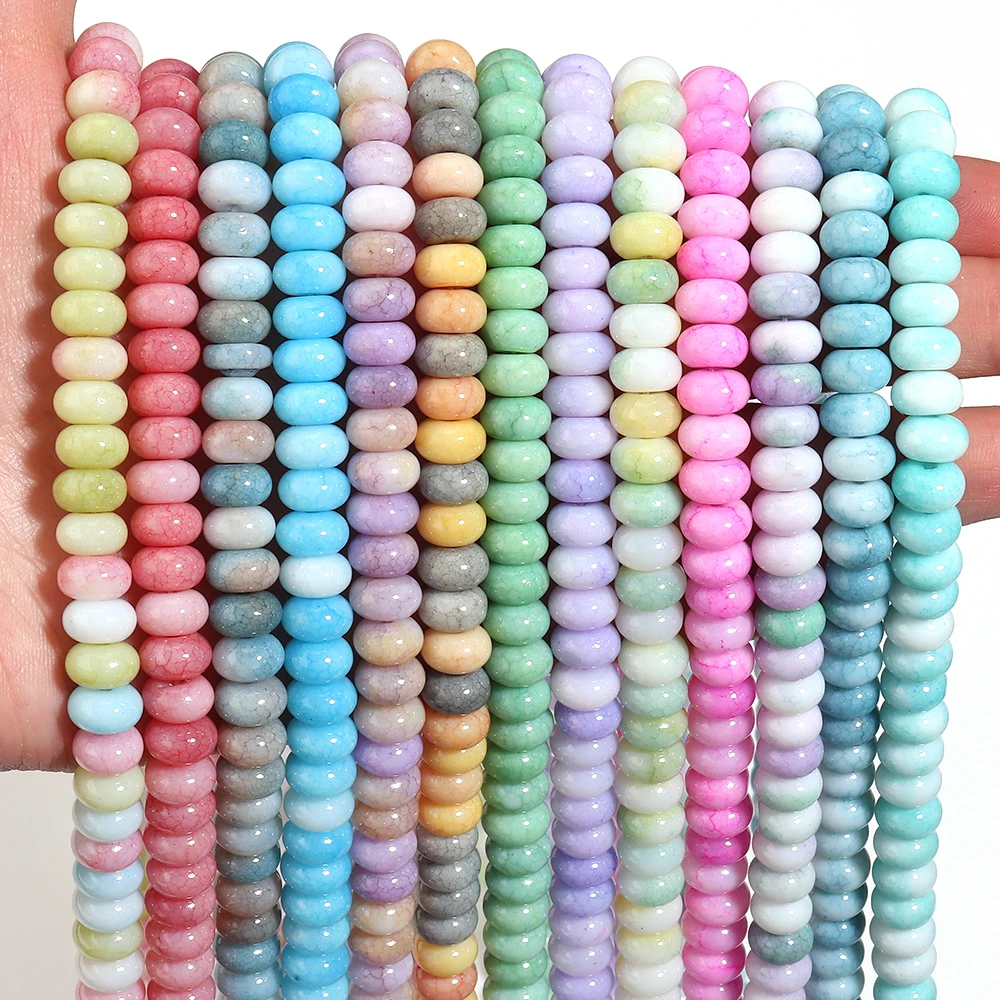 5x8mm Bunte Blumen-Glasperlen, Flache Runde Lose Abstandsperlen für Armband- und Halskettenherstellung, Charms, DIY-Schmuckzubehör