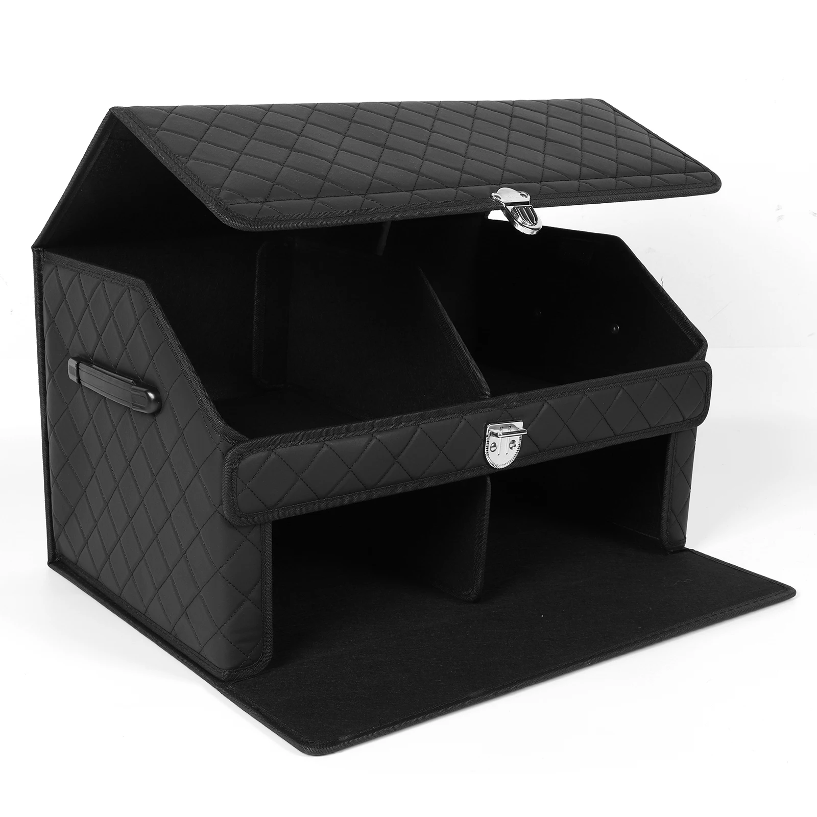 

Double-Layer Car Trunk Organizer with Magnetic Lock Car Caddy Organizer Multi Compartment Car Storage Bin for SUV Auto Truck Van