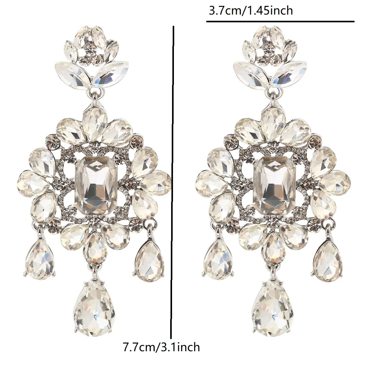 Elegant Vintage Red Floral Crystal Drop Earrings Multi Teardrop Rhinestone Long Dangle Earrings Formal Jewelry