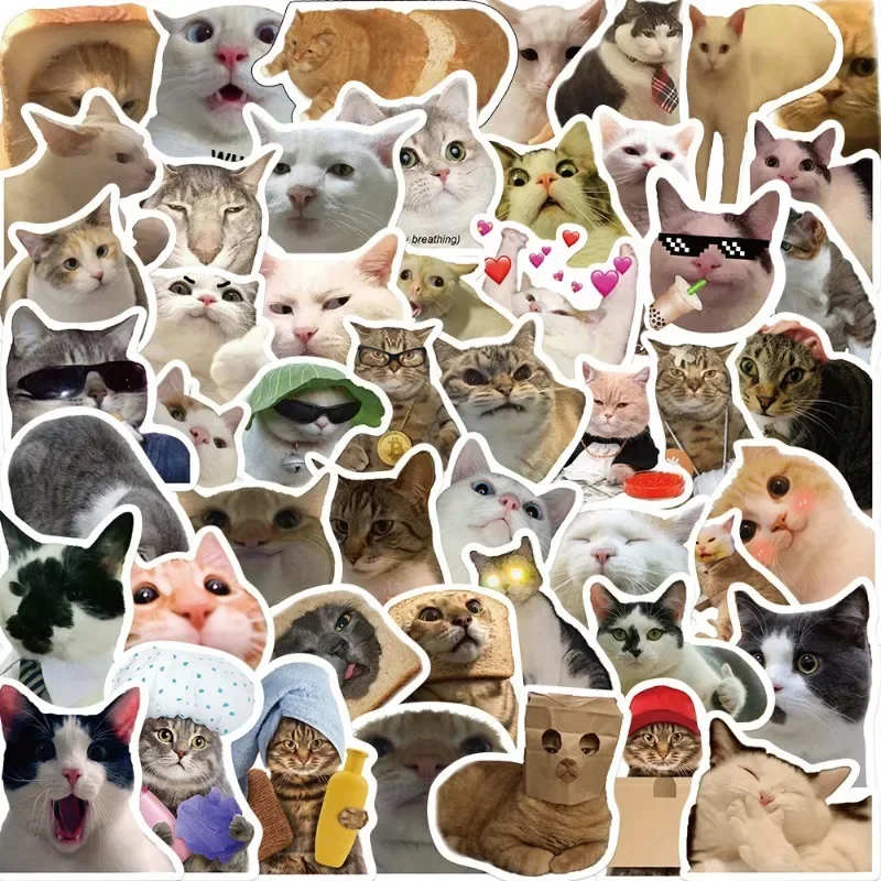 50Sheet Cute Cat Sticker for Student Kitten Scrapbook Sticker Spoof Cat Stationery Sticker DIY Decor Luggage Guitar Adhesive