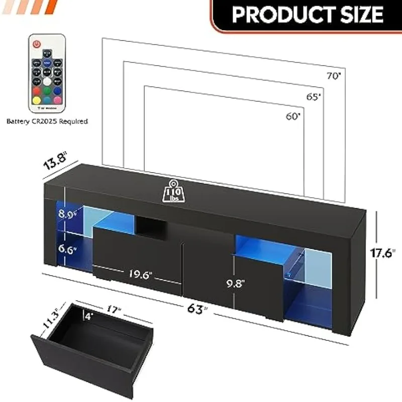 63 Inch Tv Stand, L… - image