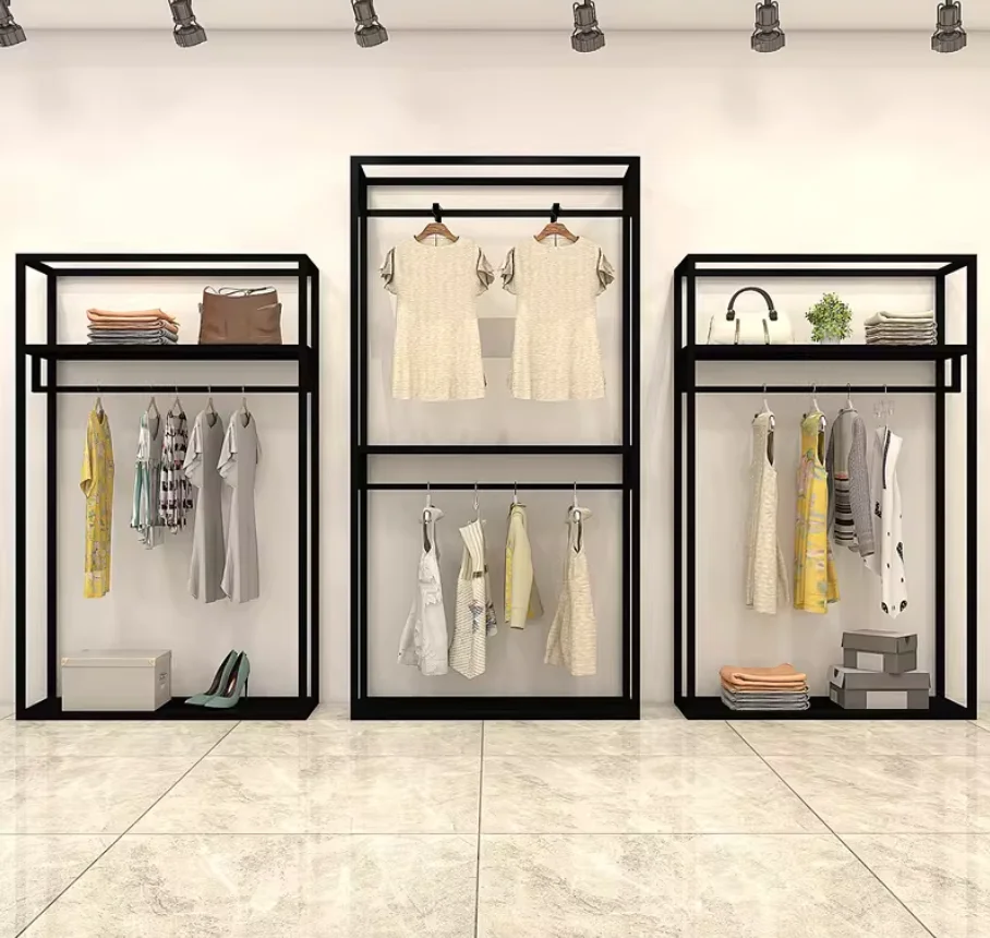 

IronworkClothing Store Display Rack Double-layer Hanger For Women's Clothing Store Shelves Floor-to-ceiling Display Rack Clothes
