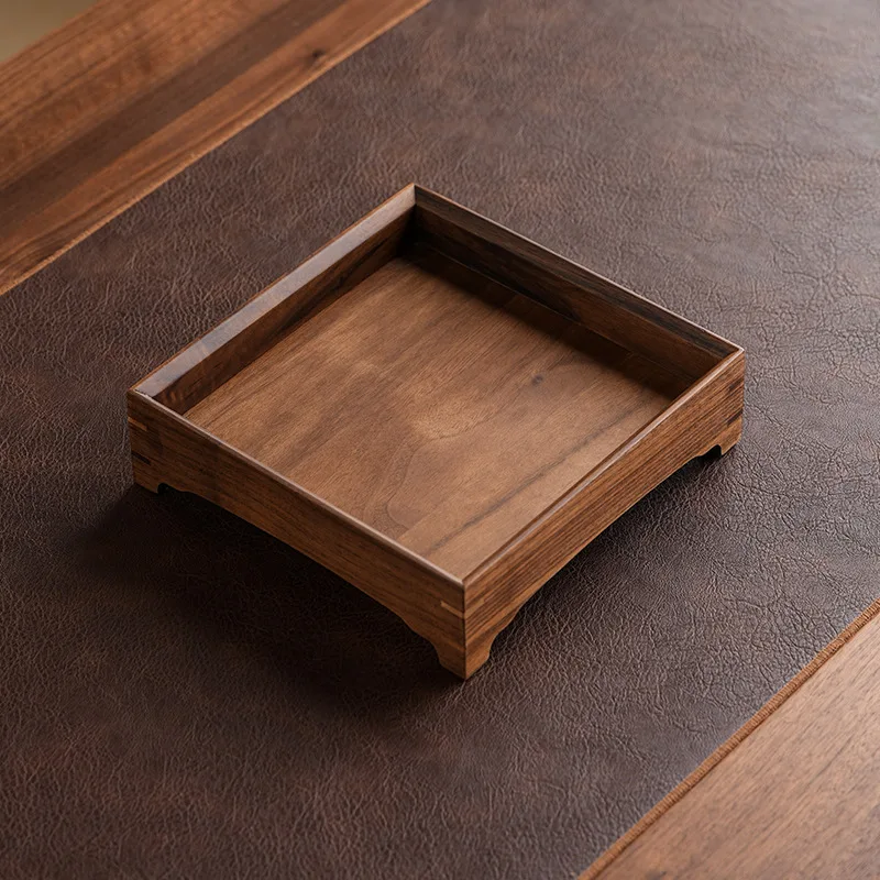 Walnut Wood Gongfu Tea Tray, Solid Wood Dry Brewing Tea Boat with Waterproof Coating, Tea Table Organizer & Serving Plate
