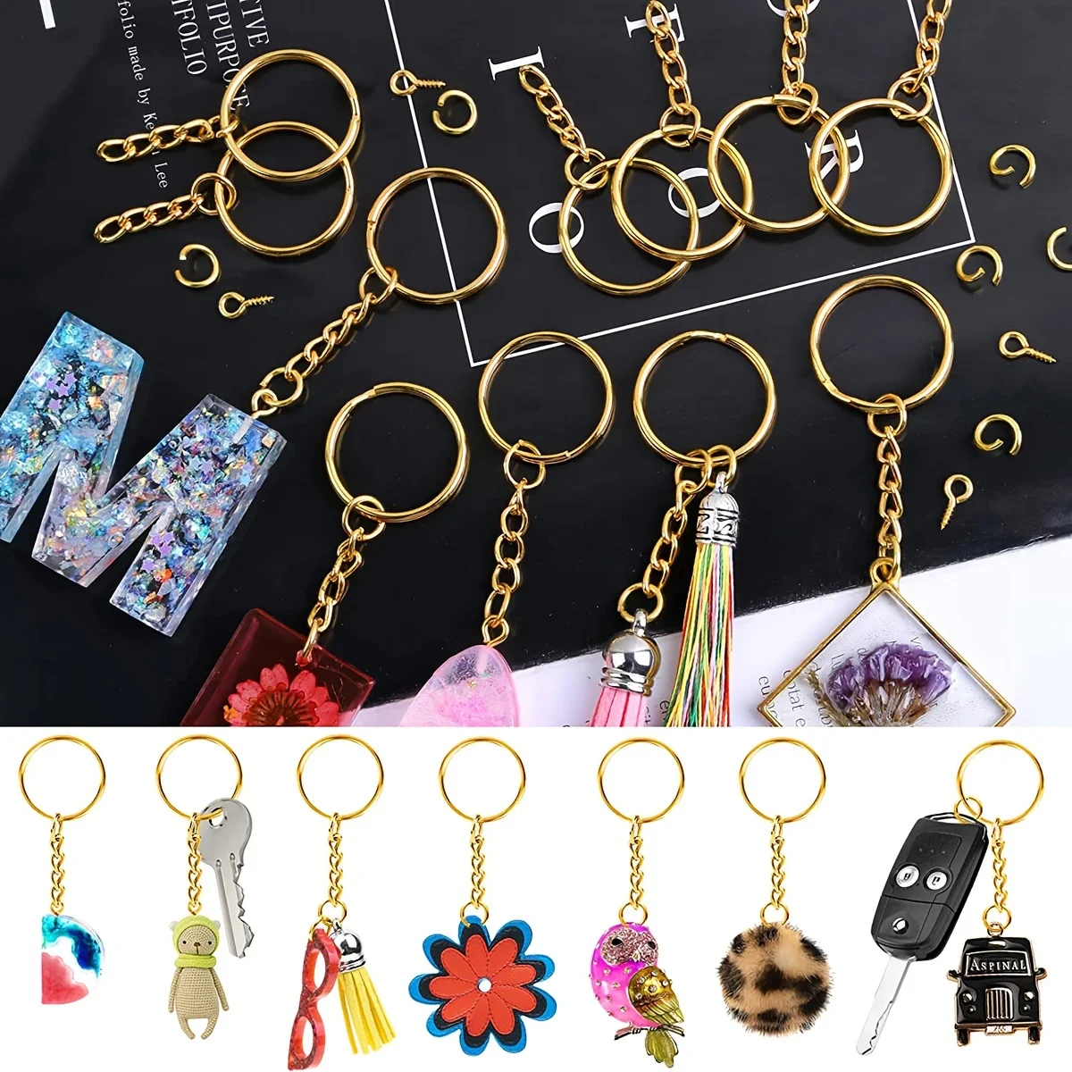 Picture 6: 200PCS DIY Metal Keychains With Split Ring Link Silvery Gold Color Pendants Holder Rings DIY Key Chains Jewelry Making