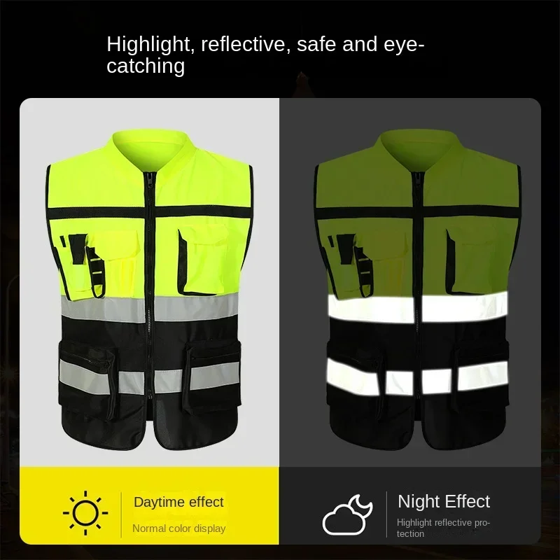 Unisex Warn schutz reflektierende Sicherheits weste mit mehreren Taschen Arbeits kleidung Sicherheits schutz kleidung Verkehrs warnung Netz weste