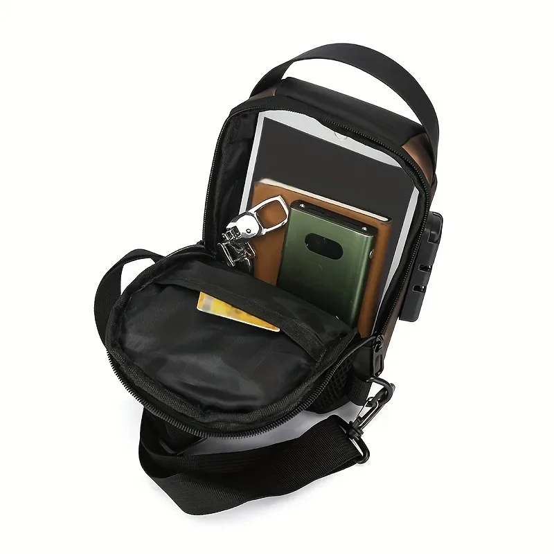 Durable Oxford Fabric Men's Sling Bag - Stylish Motorcycle Crossbody Chest Pack with Phone Pocket, Zip Closure for Daily Commute image 4