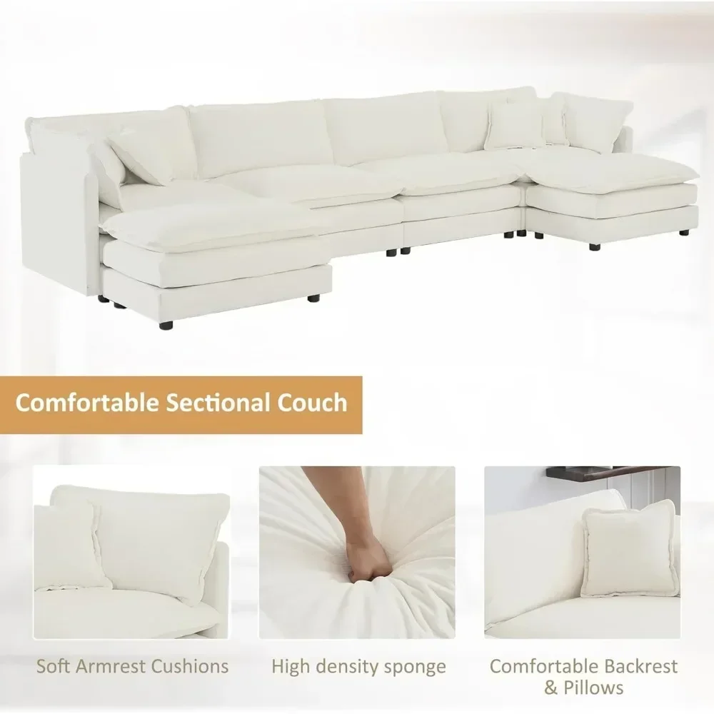 Sofá secional modular grande de 146 polegadas, sofá em nuvem, sofá grande em forma de U de chenille, sofá de assento profundo com chaise e almofadas reversíveis