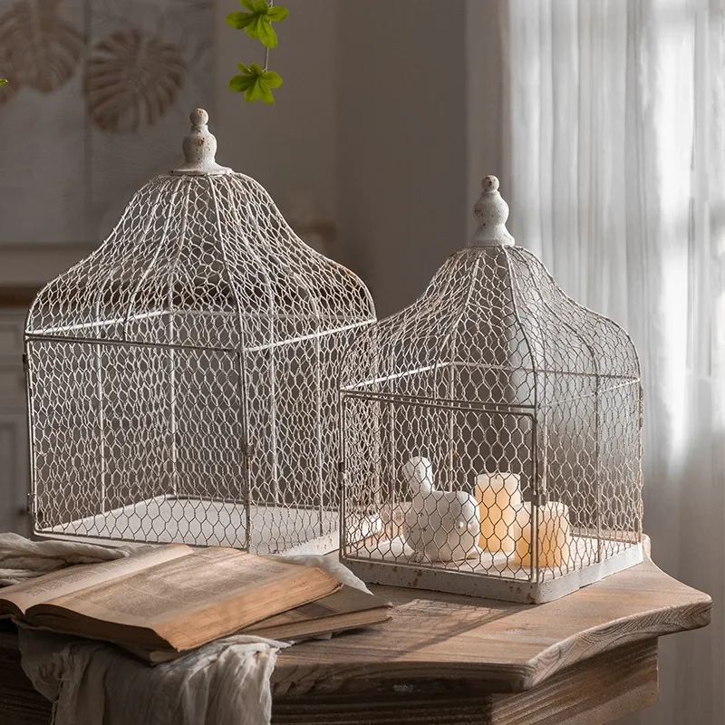 Vintage Wrought Iron Birdcage Candle Holder Home Decor Small Apartment Atmosphere Prop Holiday Christmas Table Centerpiece