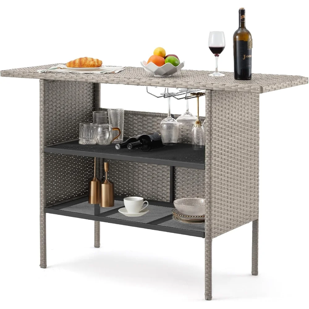 

Outdoor Rattan Bar Stool, Bar Table Patio Stools, All-Weather Patio Furniture for Lawn, Poolside, Garden (Table) (Grey)