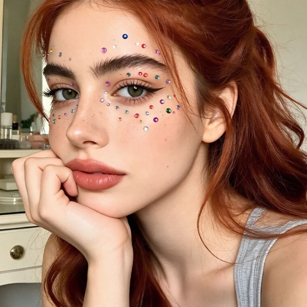 10 Sheets with Adhesive Backing 3/4/5mm Round Bedazzling Sticker DIY Makeup Face Eye Jewels Sticker Waterproof Sparkling
