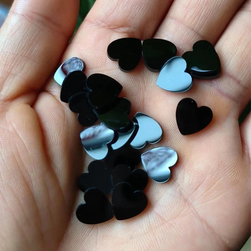 100PCS Natural White/Grey Mother Of Pearl Heart Shape Black Agate Loose Stone Natural Gems MOP For Jewelry Make