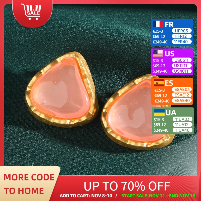 

Vintage Natural Pink Earrings Stud Glass Triangle Gold Color Hammer Pattern Woman Elegant Luxury Quality Jewelry Designer 2025
