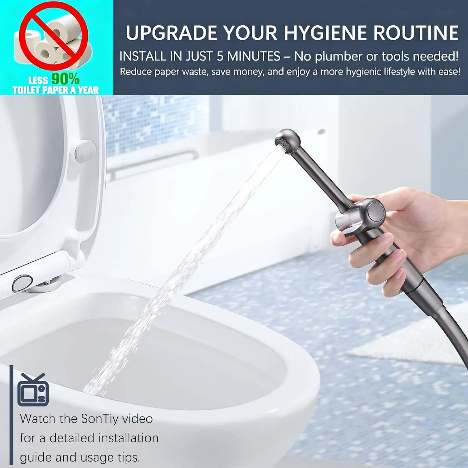 Handheld Bidet Toilet Sprayers Black Stainless, Cloth Diaper Sprayer Bathroom Hand Held Jet Spray Bidet Attachment for Toilet