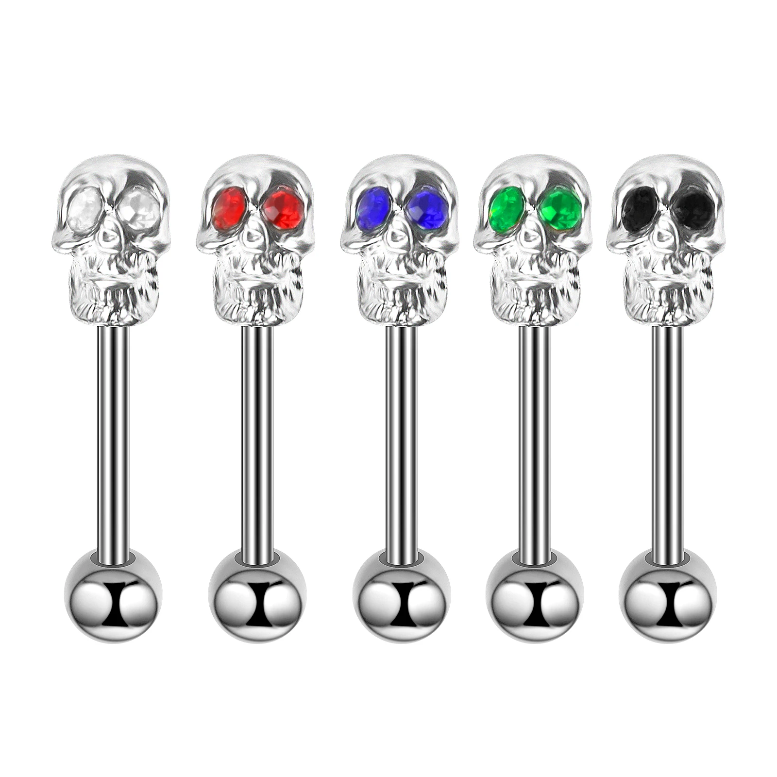 1PC  Punk Spiral Industrial Lip Studs Men's and Women's Stainless Steel Zircon Skull Tongue Studs Body Piercing Jewelry