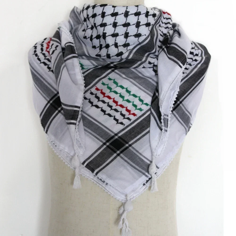 Original Kuffiyeh Cotton Woven Palestine Kufiya Arafat scarf shemagh sewn Arab keffiyeh shawl 110x110cm