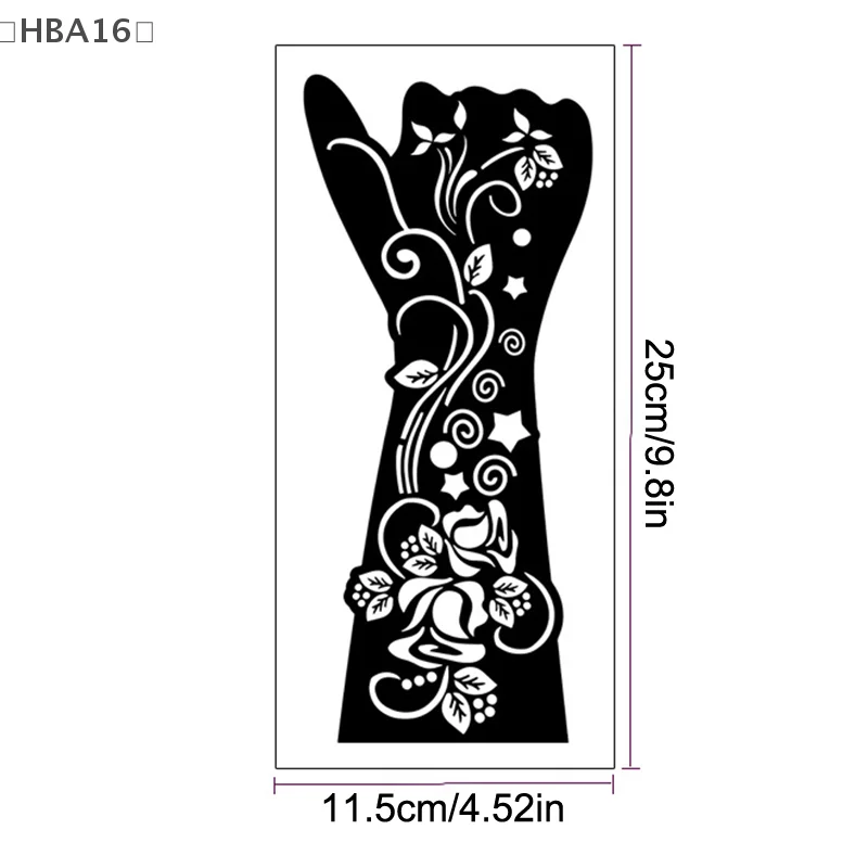 

tipoHBA16...”1 пара черных временных татуировок для переноса рук, наклейки для татуировки хной, шаблон татуировки для рисования тела, цветы, трафарет для татуировки