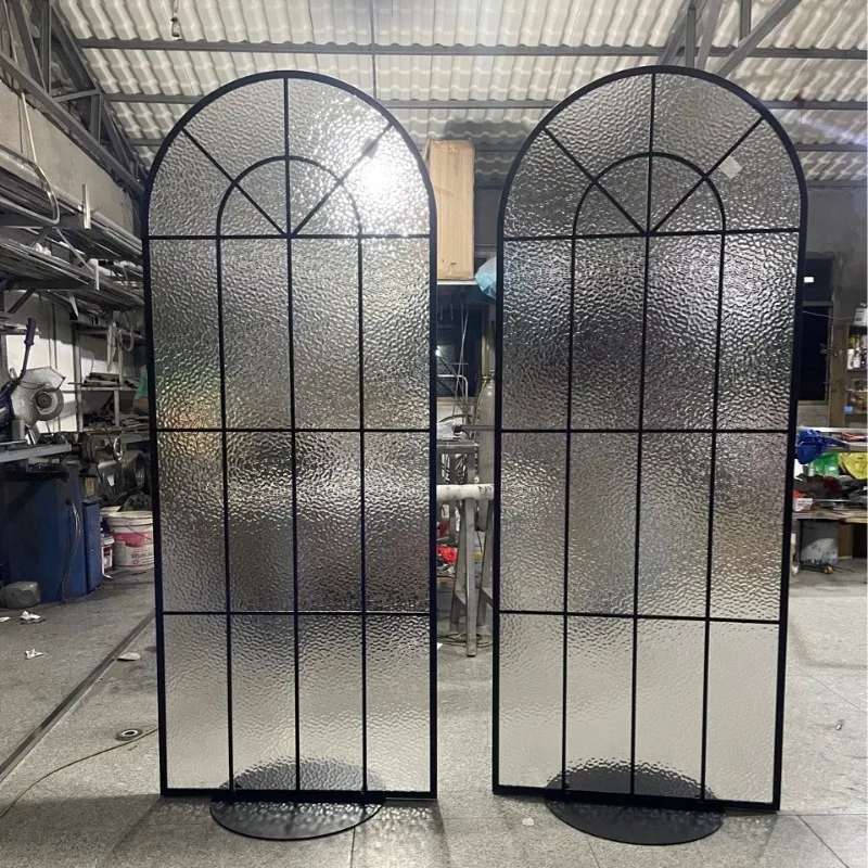 French movable Changhong glass partition No punching hole entrance directly opposite the door water ripple arch screen