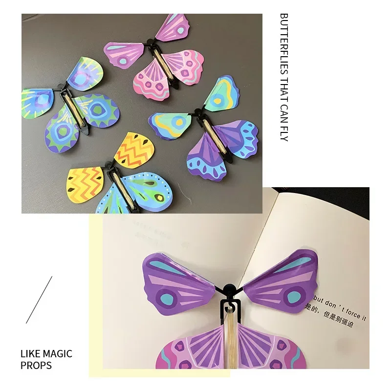 10Pcs Magic Wind Up Flying Butterfly Surprise Box in The Book Rubber Band Powered Toys for Birthday Party Favors Goodie Bag