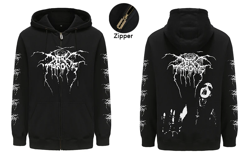 Mens Fashion Long Sleeve Zipper Hoodies Darkthrone Bathory Hoodie Sweatshirts Harajuku Streetwear Graphic Zip-up Hooded Coats