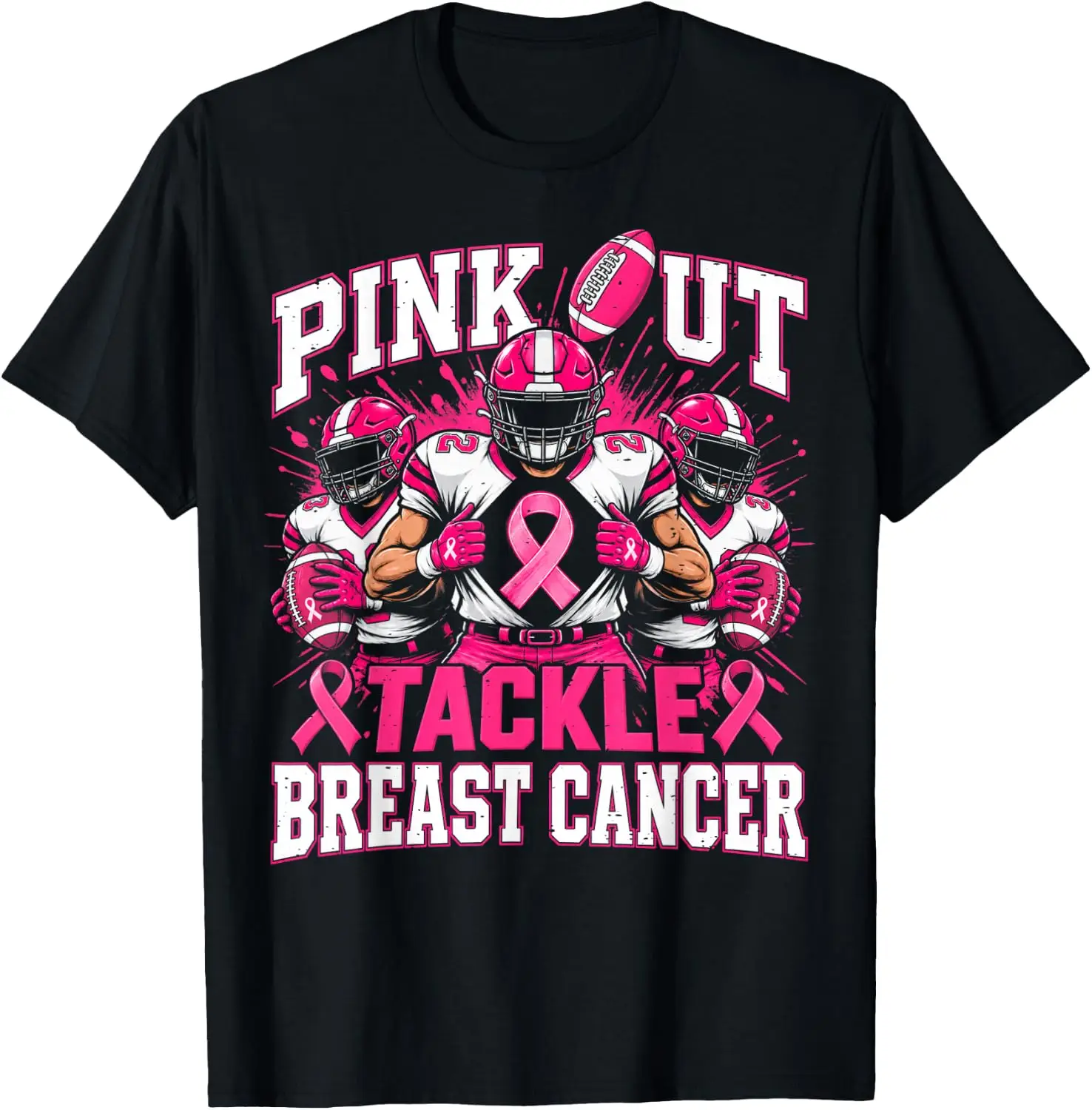 Pink Out Tackle Breast Cancer Football Aware Men Boys Kids T-Shirt Cute Halloween Pumpkin Short-Sleeve Tee: Fun, Breathable, Pure Cotton, Stylish—Perfect for Sports, Lounging, or Casual Wear.