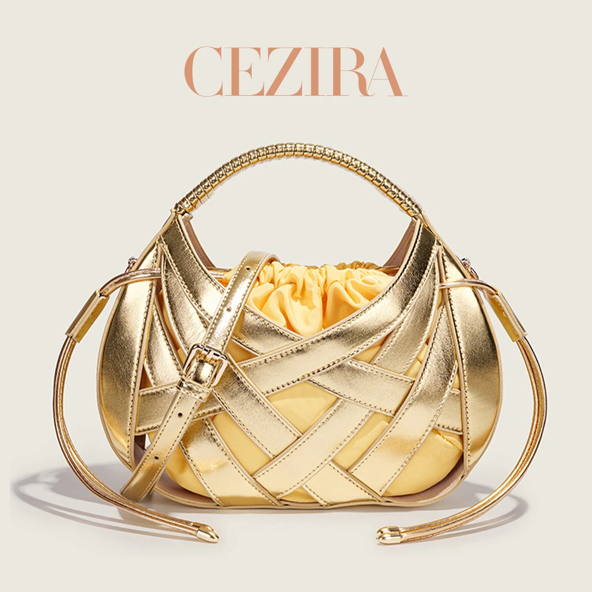 CR Women Large Capacity Vegan PU Handbag Drawstring Closure Adjustable Strap Crossbody Purse Daily Commute Travel Shopping  Use