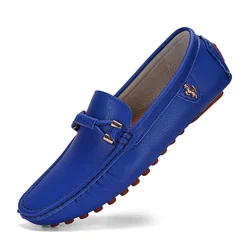 Blue Loafers Men Handmade Leather Shoes Casual Driving Dad Flats Slip-On Moccasins Men Shoes Plus Size 46 47 48 Chaussure Homme