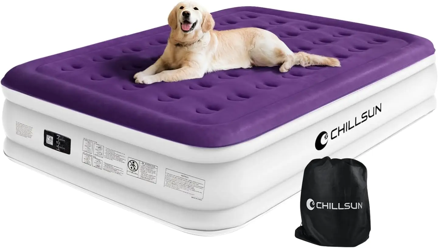 Queen Air Mattress with Built-in Pump, Inflatable Double High Luxury Bed, 16 Inch Raised Airbed for Camping, Guest & Home Use
