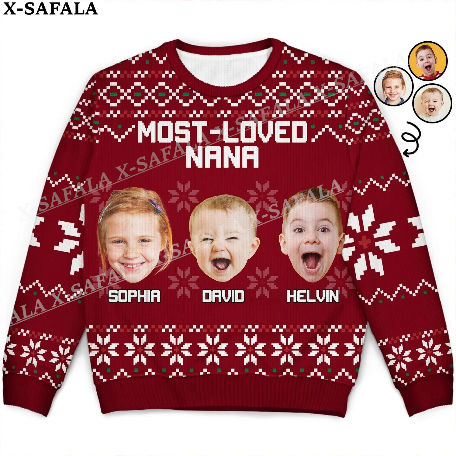 Custom Photo Personalized Characters/Pets Ugly Christmas Knit Sweaters Christmas Gift Jumpers Tops Couple Party Unisex Casual-4