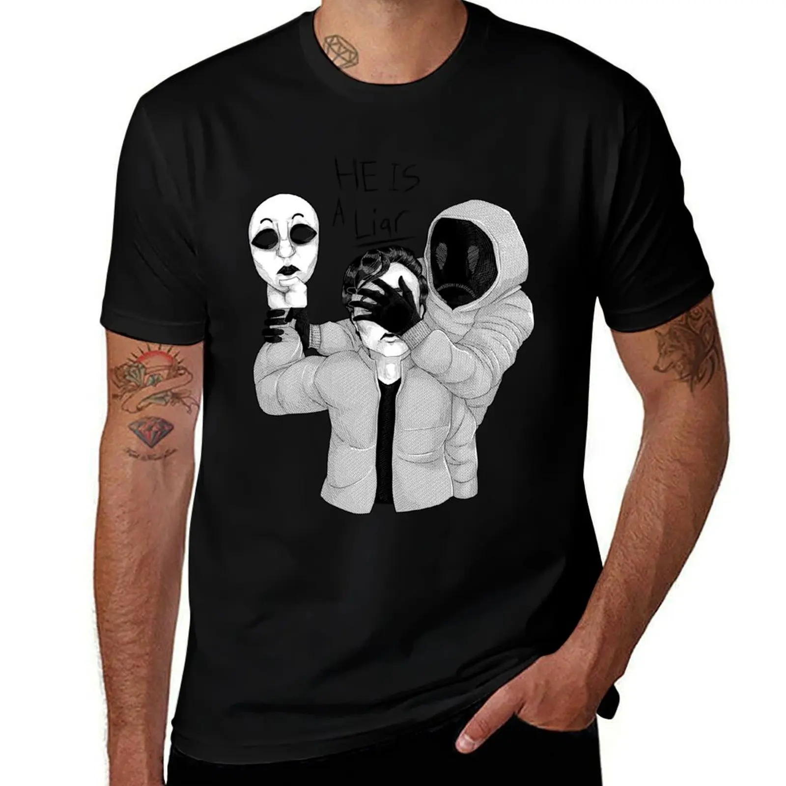 

Hoodie and Masky - HE IS A LiaR T-Shirt t shirt man designer man t shirt summer T-Shirt