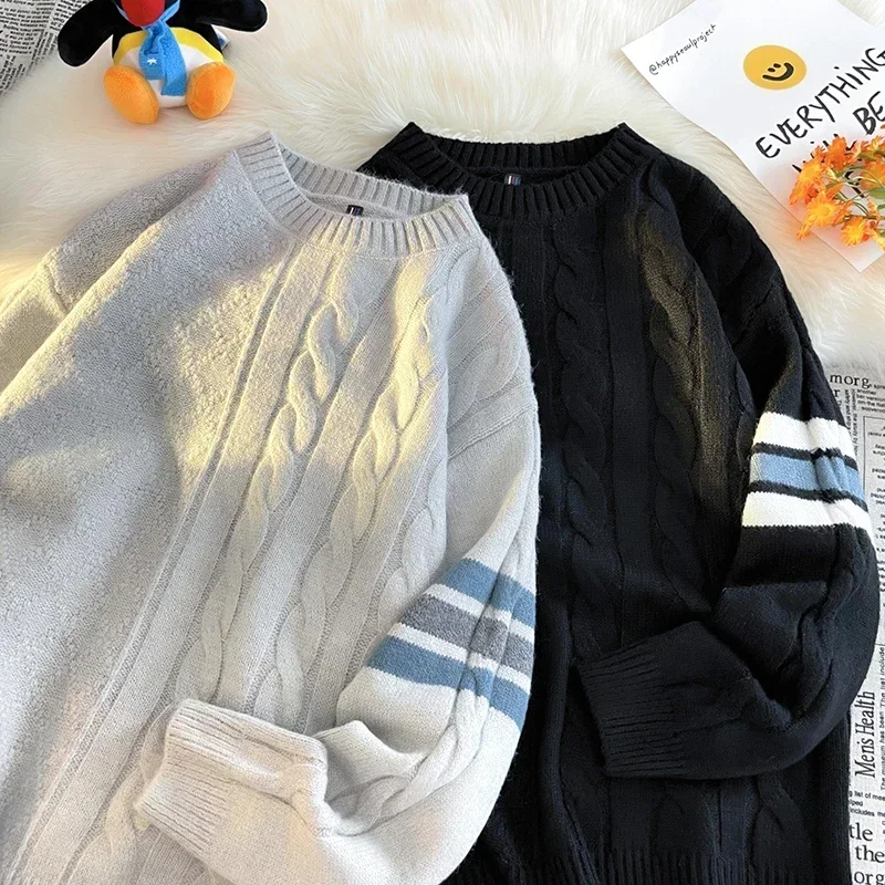 

Новый мужской модный тренд, осенне-зимний теплый свитер с круглым вырезом, универсальный свободный удобный дышащий свитер с резьбой