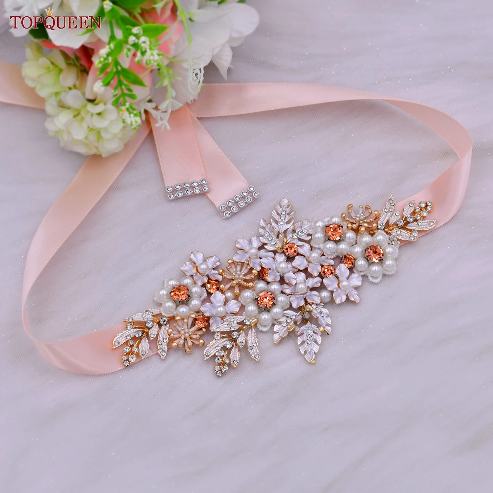 Topqueen S66 Nieuwe 2022 Bruiloft Riem Vrouwelijke Legering Bloem Strass Parel Sash Bruid Jurk Gordels Vrouwen Accessoires Applicaties