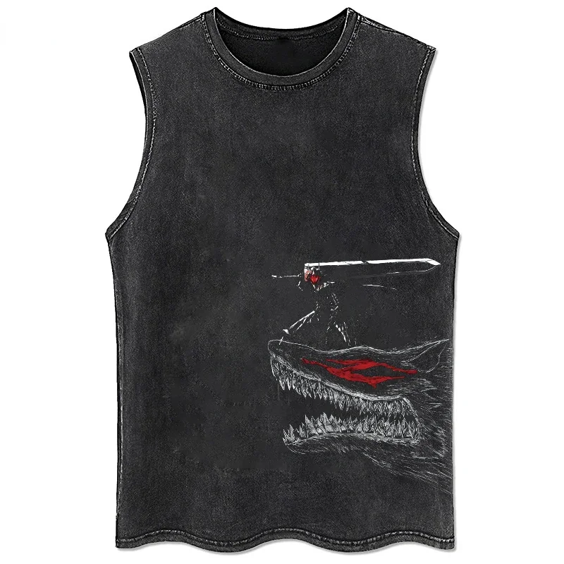 Summer Men's Retro Washed Cotton Vest Sleeveless Muscle Gym T-Shirt Fashion Running Beach Loose Cutoff Tees Workout Shirt