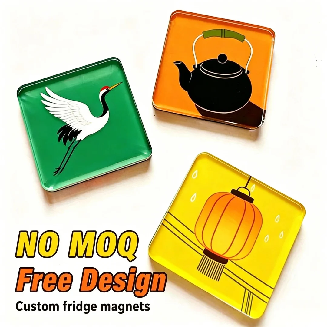 

Custom Fridge Magnets Chinese Style Crane Teapot Lantern Acrylic Refrigerator Magnet Oriental Home Kitchen Decor Gift