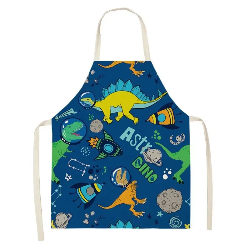 Little Dinosaur Pattern Linen Apron Kitchen Home Sleeveless Overcoat Household Adult Children Cleaning Gift Anti-Fouling Apron