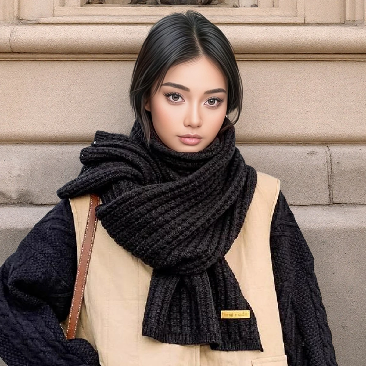 الرجال النساء سميكة الدافئة وشاح محبوك في الشتاء الخريف الصوف لينة الصلبة الكشمير منديل بسيط موضة الأسود الطلاب الأوشحة #4