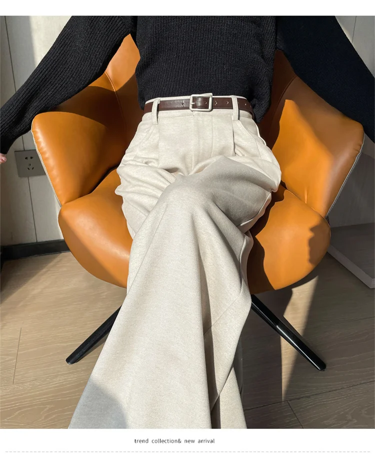 2023 Autumn and Winter New Wool Blended Wide-Leg Pants Straight Mopping Pants High Waist Slim Lengthened Casual Pants for Women