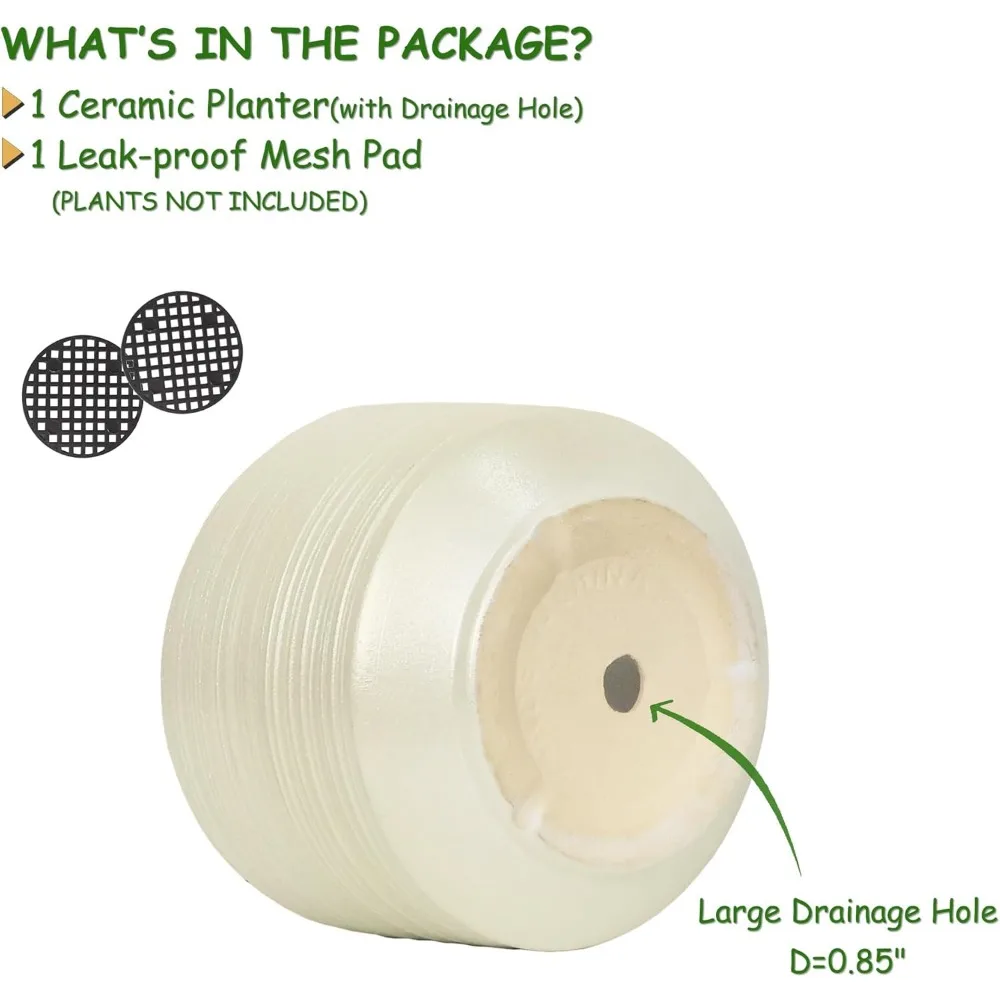 

10 Inch Ceramic Plant Pot with Drainage Hole - Large Indoor Outdoor Flower Planter for Garden Patio Balcony Home Decor